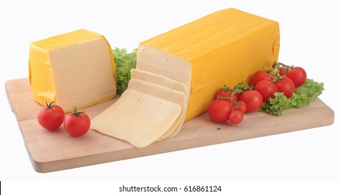 Block Of Gouda Cheese And Slices,clipping Path.