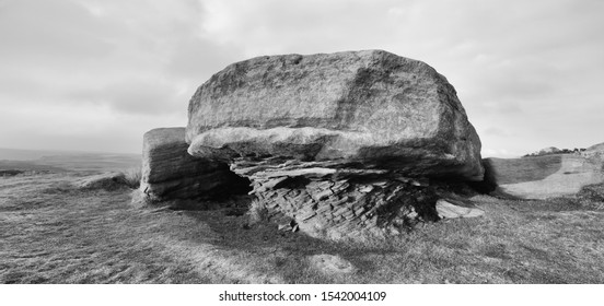 A Block Of Millstone Grit On Stanage Edge In Derbyshire, England. 