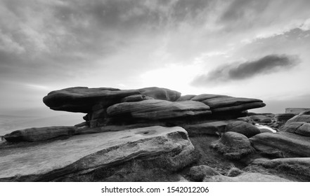 A Block Of Millstone Grit On Stanage Edge In Derbyshire, England. 