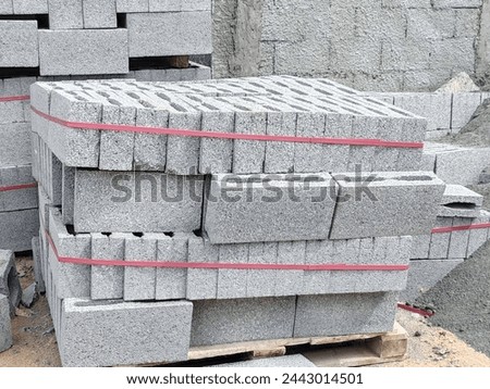 Block or Tabook, Concrete block on construction site, Cement block palle. CCement bricks for building construction 