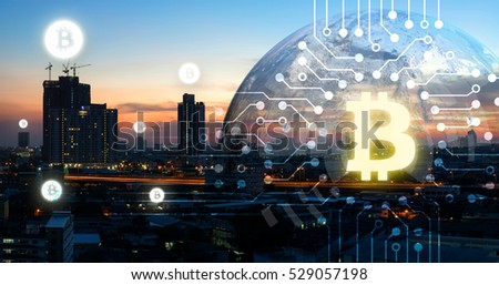 Blockchain , cryptocurrencies , bitcoin and distributed ledger technology concept.
Block chain , network connect icons and earth furnished by NASA.