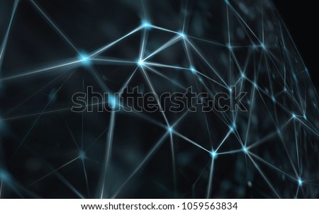 Blockchain network - Abstract connected dots on bright blue background. Internet connection, abstract sense of science and technology graphic design.