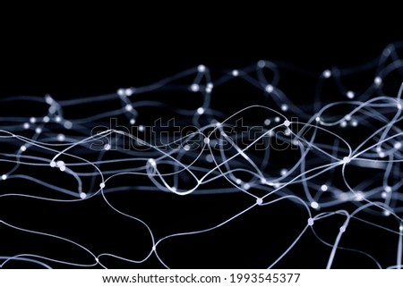 Blockchain network - Abstract connected dots on bright blue background. Internet connection, abstract sense of science and technology graphic design.