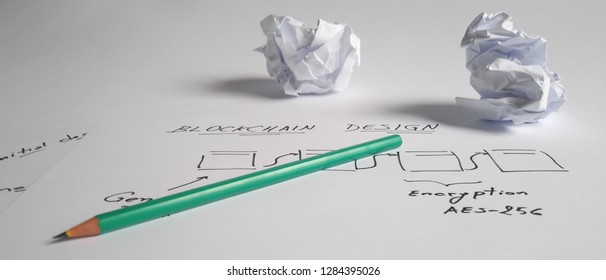 blockchain system design bitcoin criptocurrency 3d desk sketch pencil write computer internet
