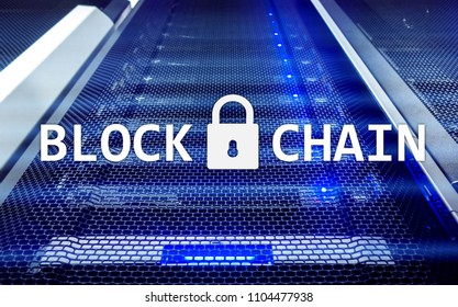 Blockchain technology Concept on server background. Data encryption.