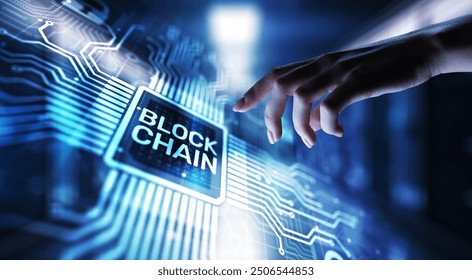 Blockchain technology concept on virtual screen. Cryptography and cryptocurrency.