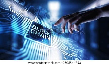 Blockchain technology concept on virtual screen. Cryptography and cryptocurrency.