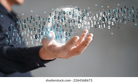 Blockchain technology and blockchain network business banner ideas Global cryptocurrency blockchain title. Blockchain title side view with 0's and 1's flying on top. image of investors