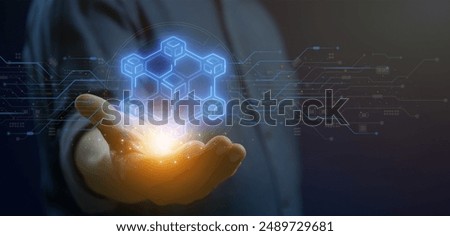 Blockchain technology transaction concept for blockchain global networking, data network connect, internet cyber security binary coded, crypto chain. Blockchain icon on virtual screen.