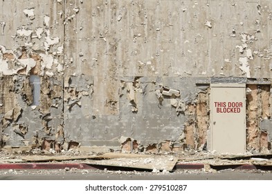 Blocked Exit Door On A Building Being Remodeled But Looks Like A Blast Or War Zone