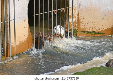 Blocked Storm Water Drain After Heavy Rain With Flowing Water