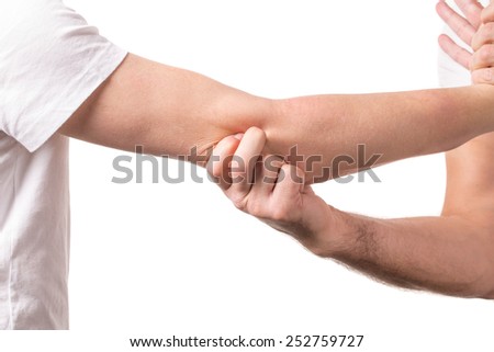 Blocking arms. Isolated on a white background.
