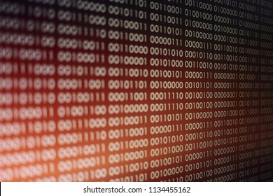 blocks of binary data. Blockchain concept. red background with computer digital binary code bit number one and zero text. computer problems concept.