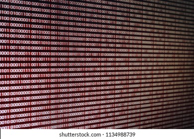 blocks of binary data. Blockchain concept. red background with computer digital binary code bit number one and zero text. computer problems concept.