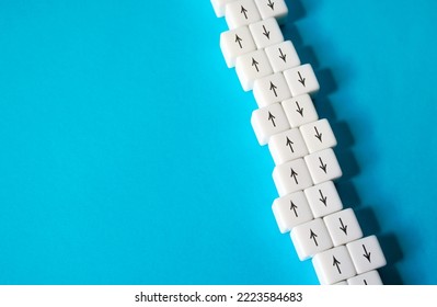 Blocks with forward and backward arrows. Work organization. Movement and relocation. Traffic. throughput. Logistics and transportation. Copy space.