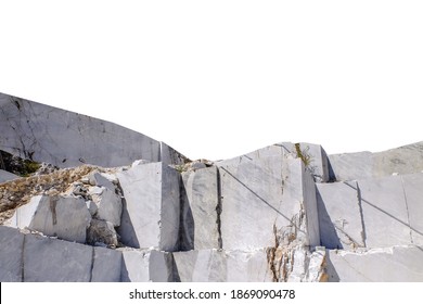 Blocks of white marble in a quarry in Carrara (Italy) isolated on white background