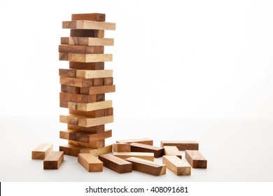Blocks of wood isolated on white background,Strategy game as a business plan for team  work