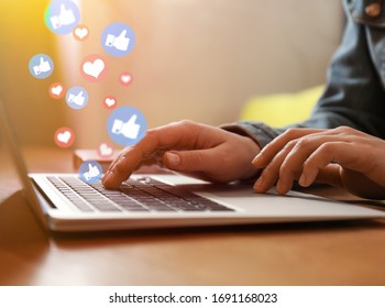 Blogger working with laptop in cafe, closeup - Powered by Shutterstock