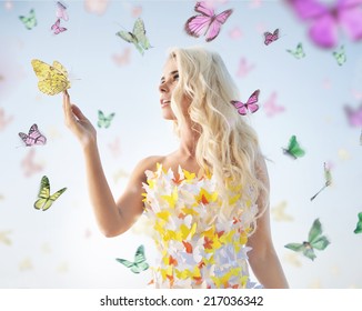 Blond beauty and butterflies