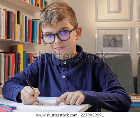 Image, Stock Photo Blonde boy does a roll under blue water in swimming pool