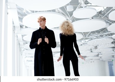 Blond Couple Classic Movie Secret Agent And Sexy Girl In Black