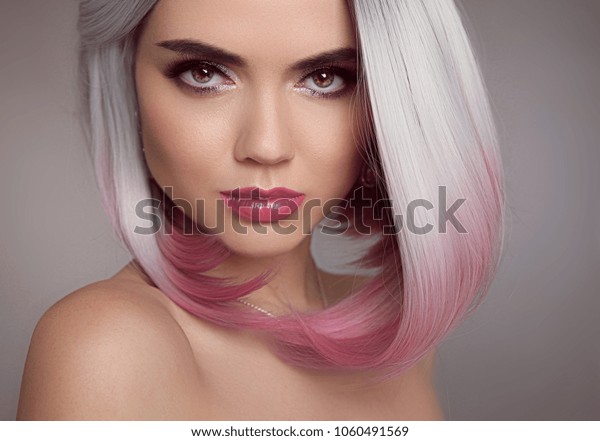 Blond Girl Pink Ombre Bob Short Stock Photo Edit Now 1060491569