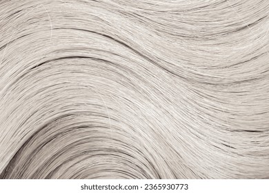 Blond hair close-up as a background. Women's long blonde hair. Beautifully styled wavy shiny curls. Hair coloring. Hairdressing procedures, extension. White hair - Shutterstock ID 2365930773