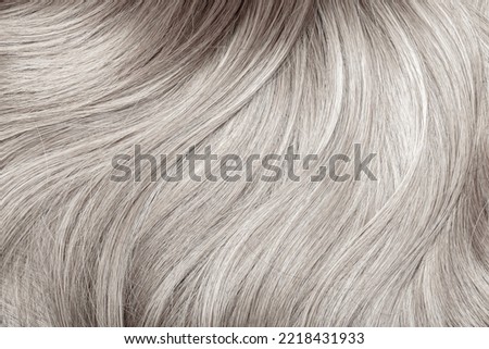 Blond hair close-up as a background. Women's long blonde hair. Beautifully styled wavy shiny curls. Hair coloring. Hairdressing procedures, extension. White hair