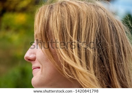 Similar – Image, Stock Photo young woman, pretty, plait, look away