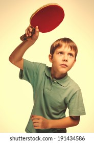 blond man boy playing table tennis forehand takes topspin isolated emotion gray large cross processing retro