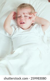 Blond Toddler Boy Boy  Crying In Bed 