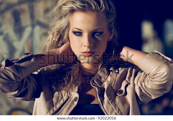 Blond Woman Holding Hands Back Wearing Stock Photo Edit Now 92022056