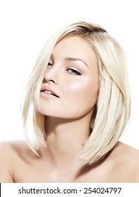 Blond Woman With Short Sleek Hair.