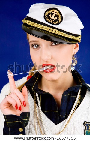 Blond young woman and chewing gum