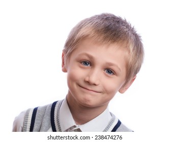 Blonde Boy, 8 Years Old, Isolated On A White Background