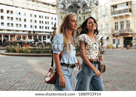 Similar – Image, Stock Photo two blonde sister with e-cigar smoking in bar terrace