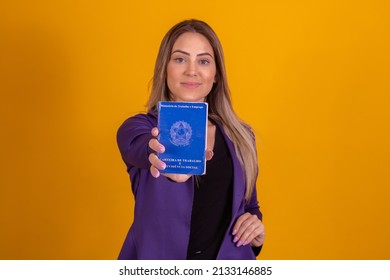 Blonde Business Woman With A Work Card And Social Security (Work Card And Social Security)