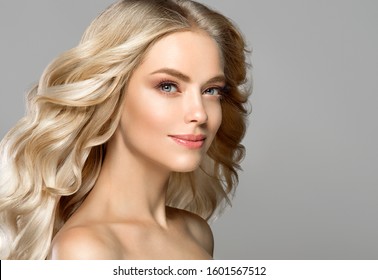 Blonde Face Woman Curly Hair Beauty Face Natural Makeup 