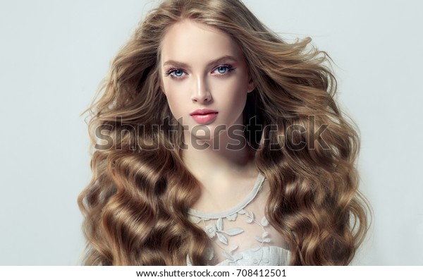 Blonde Fashion Girl Long Shiny Curly Stock Photo Edit Now 708412501