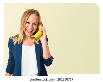 Blonde Girl With Banana As Phone