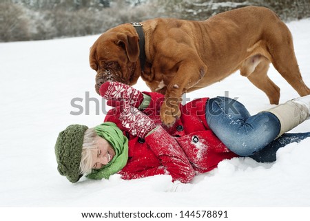 Similar – Foto Bild Blonder Labrador und junge Frau am Strand