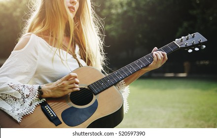 Naked Blonde Girls Holding Guitar