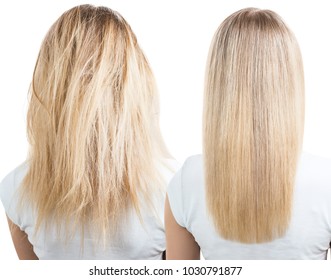 Blonde Hair Before And After Treatment.
