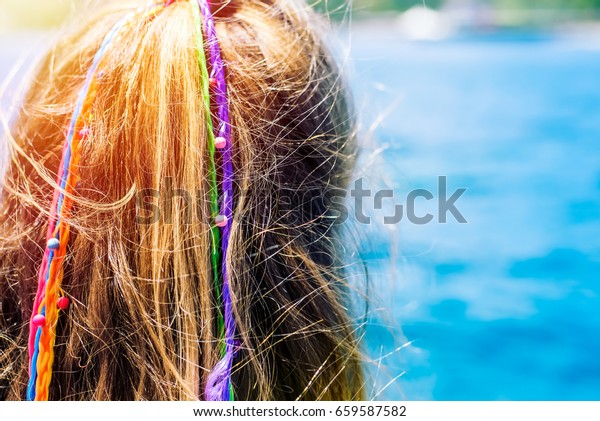 Blonde Hair Color Pigtails On Blue Stock Photo Edit Now 659587582