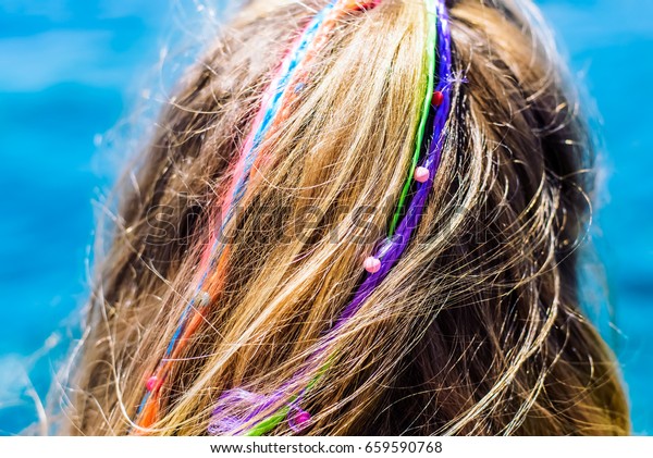 Blonde Hair Color Pigtails On Blue Royalty Free Stock Image