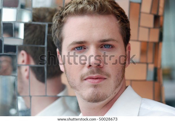 Blonde Hair Man Blue Eyes Mirrored Stock Photo Edit Now 50028673