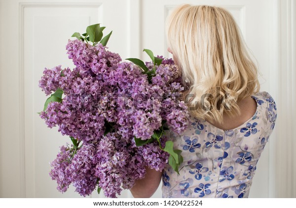Blonde Hair Woman Dress Posing Bouquet Stock Photo Edit Now