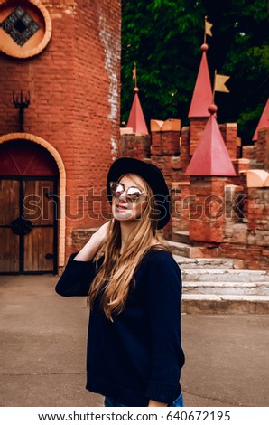 Similar – Happy thin woman with sunglasses and hat smiling while visiting The Rocks in Sydney city, Australia.