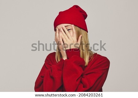 Similar – Young blonde woman with a headache