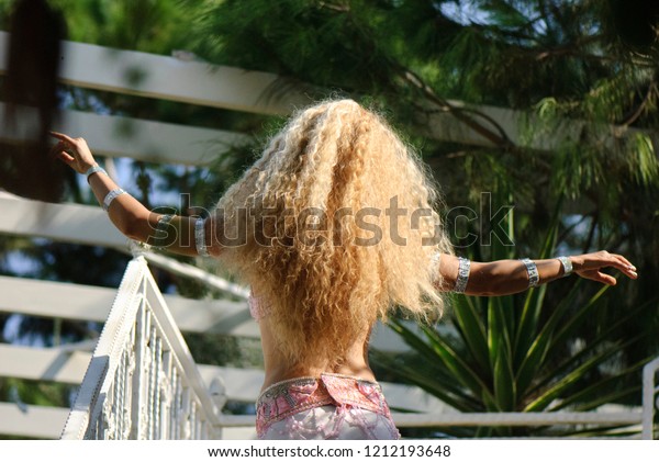Blonde Long Hair Dancing Belly Dance Stock Photo Edit Now 1212193648